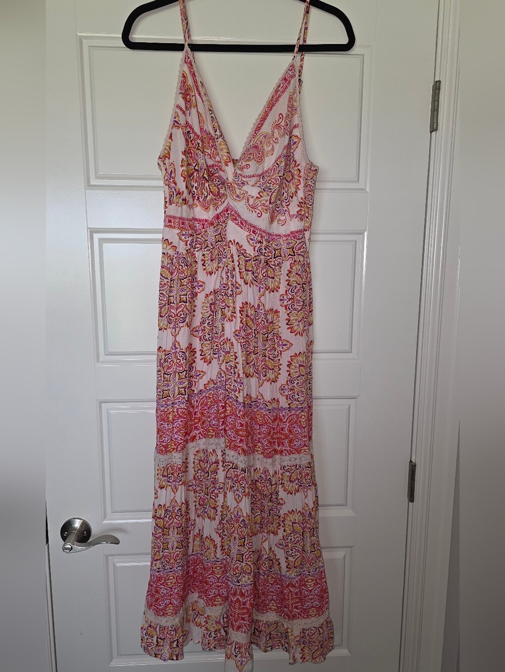Adorable Pink Paisley Spaghetti Strap Rayon Dress Best Fit For Lg